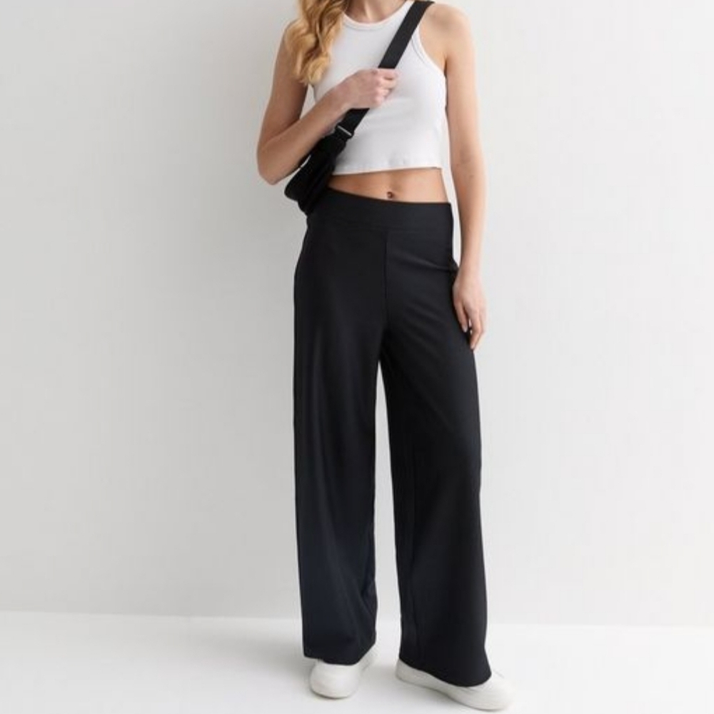 Zara Ribbed Knit Wide Leg Pants Elastic High Waist Pleated Lounge Trousers Large